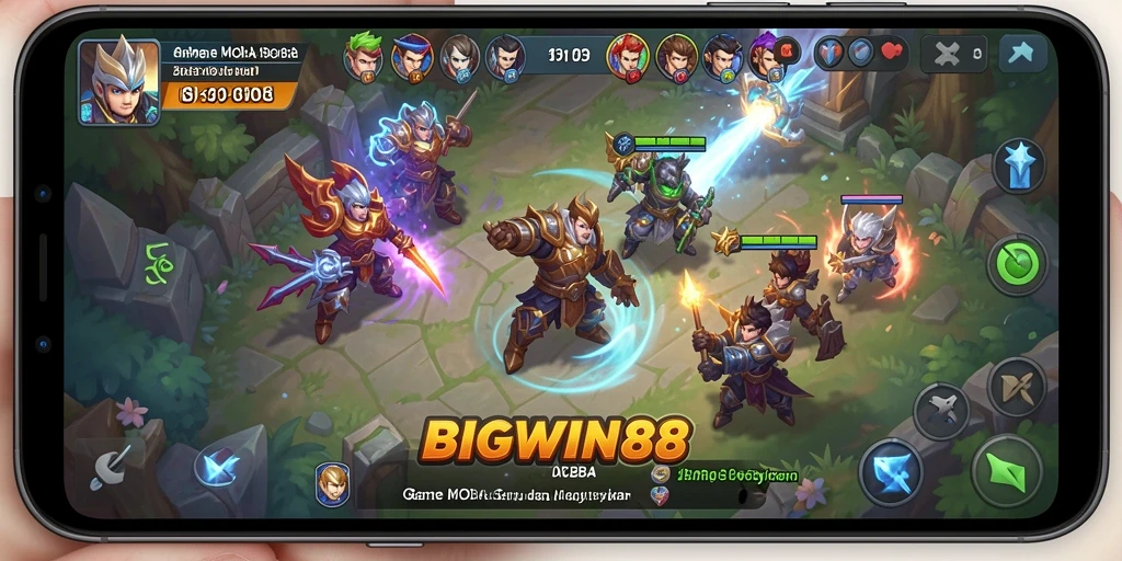 Tangkapan layar yang menunjukkan aksi pertempuran dalam game MOBA BIGWIN88.