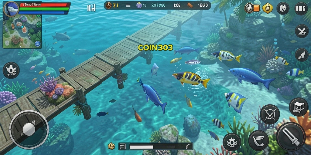 Tampilan gameplay seru saat menembak ikan di COIN303.