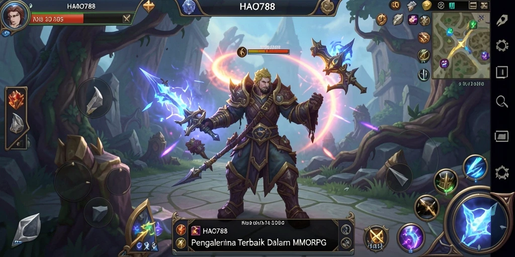 Tangkapan layar gameplay HAO788 yang menampilkan pertempuran seru dalam MMORPG.