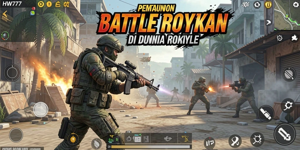Gameplay HW777 menunjukkan pertarungan antar pemain dalam arena Battle Royale.