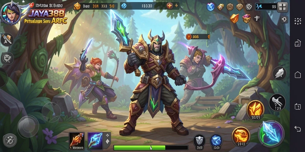 Screenshot menunjukkan pertarungan seru di dunia ARPG JAYA388.