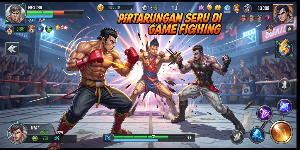 Tampilan gameplay NEX288 yang menegangkan dengan pertarungan seru.