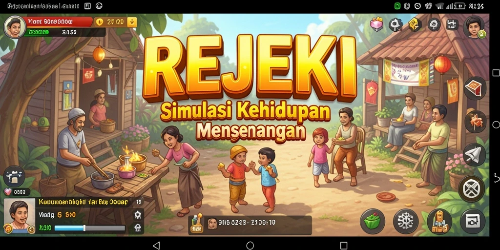 Screenshot utama REJEKI menampilkan gameplay simulasi kehidupan yang menarik.