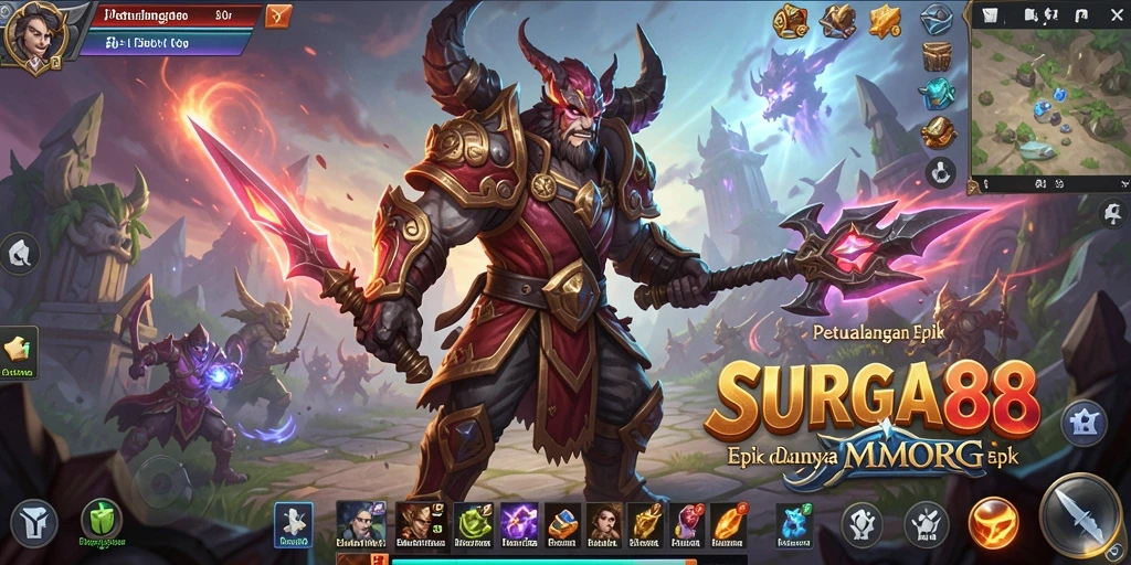 Tampilan gameplay epik dalam SURGA88 dengan pertempuran seru.