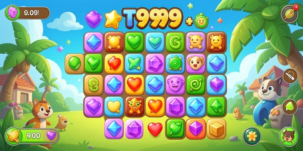 Screenshot gameplay T9999 menunjukkan aksi seru dalam permainan Match-3.