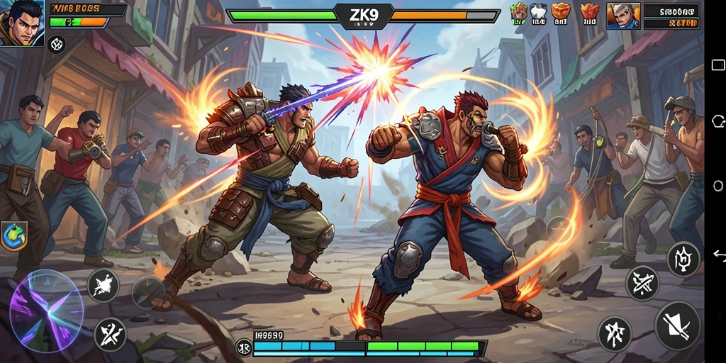 Tampilan gameplay ZK9 yang epik dalam pertarungan Fighting.