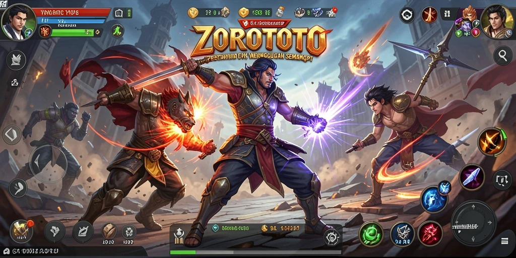 Screenshoot utama ZOROTOTO menampilkan aksi pertarungan yang mendebarkan.